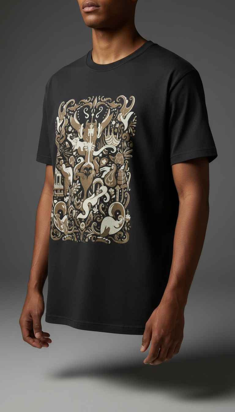 Unisex metal t-shirt with sepia screenprint