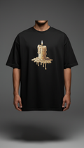 Heavy cotton metal t-shirt with melted wax design