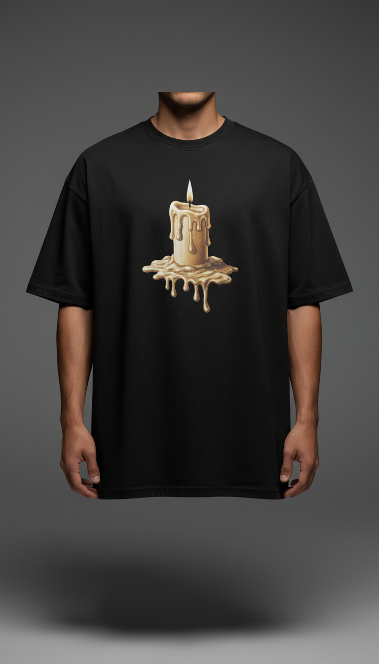 Heavy cotton metal t-shirt with melted wax design